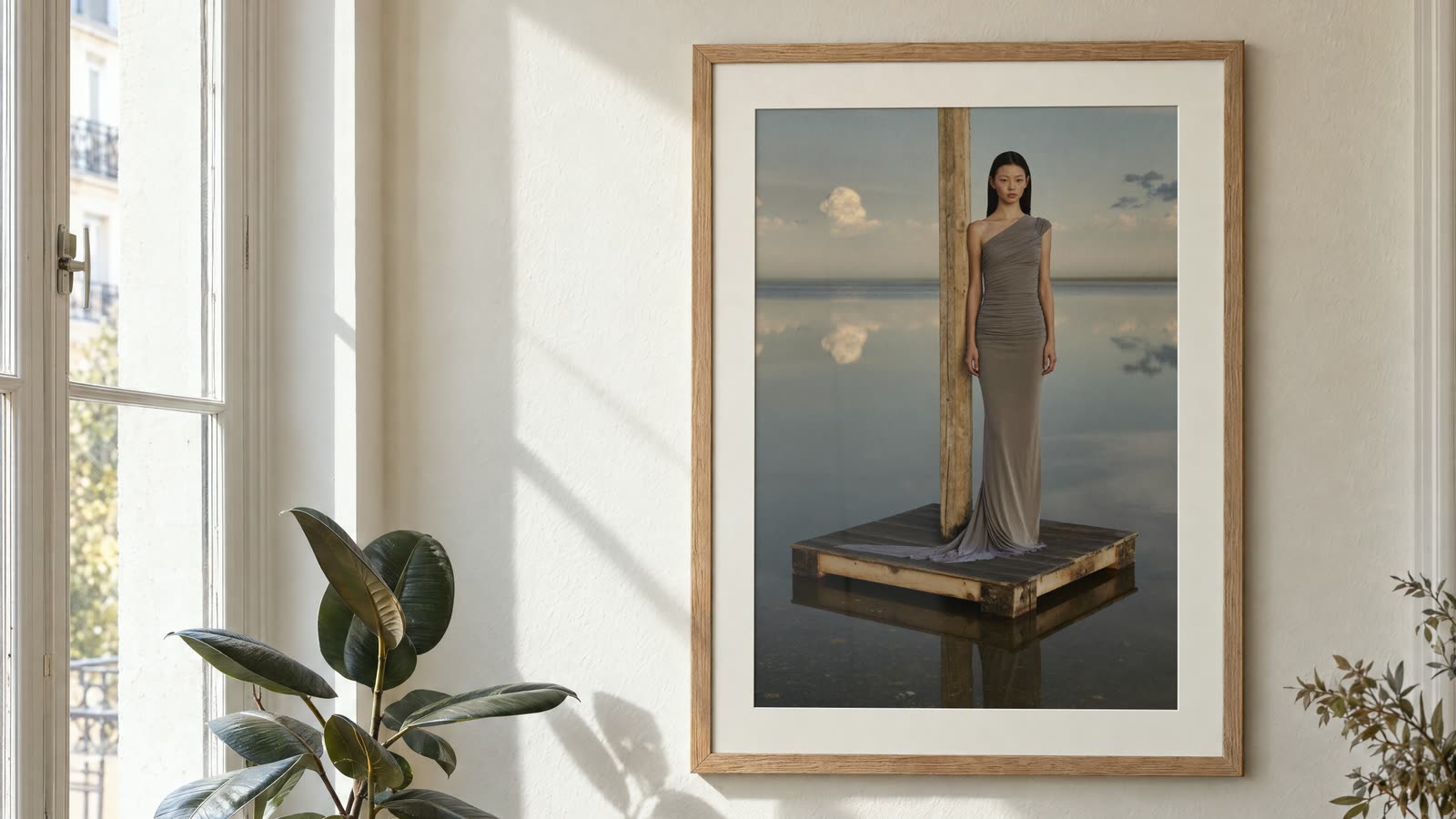 Chromogen mockup: the photo as a framed print on the wall of a sunlit dining room
